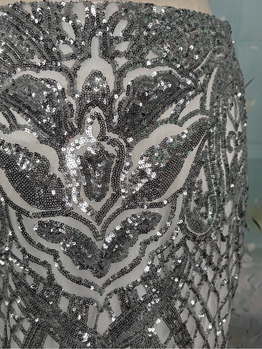 Camille La Vie Silver Sequin Geometric Art Deco Mermaid Maxi Skirt Size 6 - Picture 8 of 17